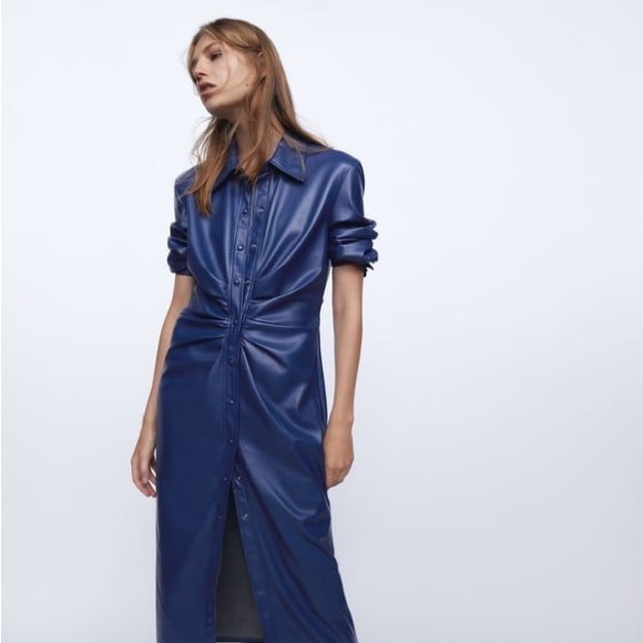Zara Faux Leather Midi Shirt Dress (L) - Picture 1 of 6